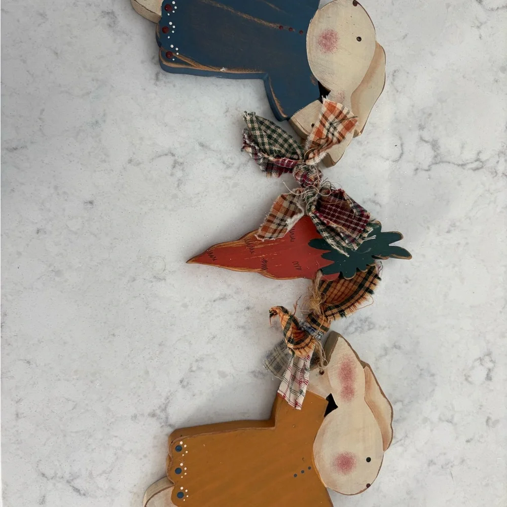 Wooden Bunny Garland with Tulip Accents - Red, Blue, Green 6 ft